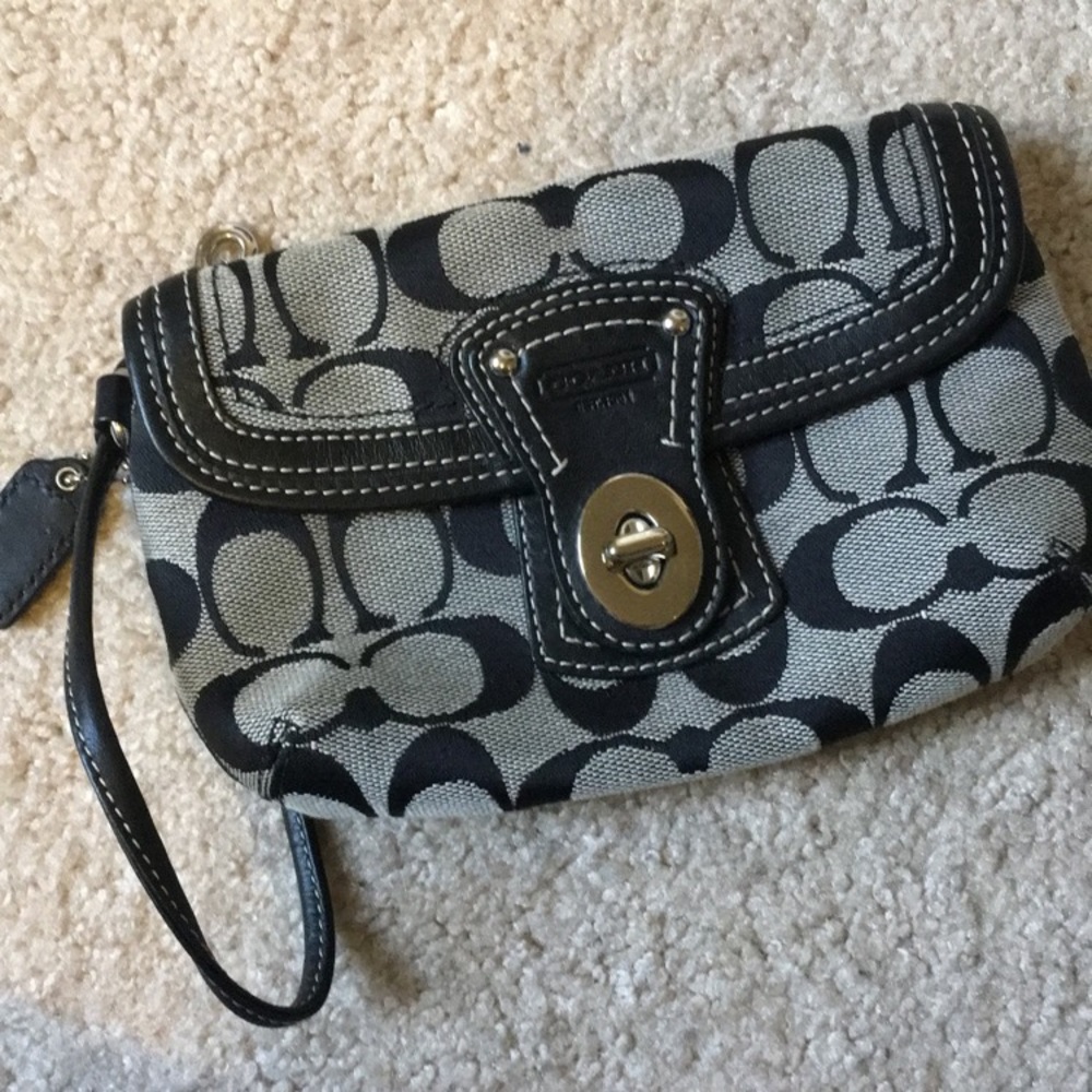 Coach Signature Canvas Black and Gray Wristlet with Turn-Lock